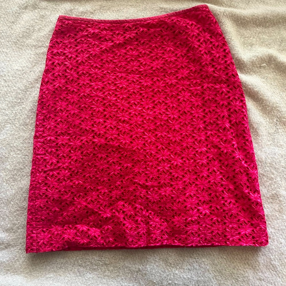 Ann Taylor Skirt | Ann Taylor 4 Petite Hot Pink Mini Skirt Floral Eyelet
